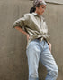 Linen Relaxed Unisex Shirt / Khakibeige・Frenchblue